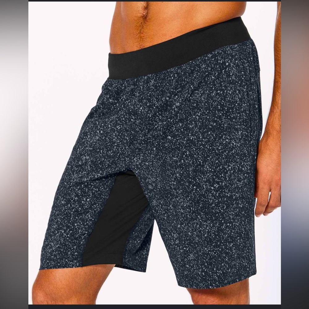 Lululemon Men's Black Print Athletic Shorts - T.H.E 9” liner less